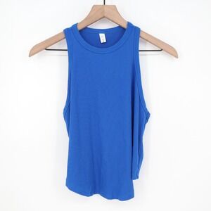 Laslulu Tank Top Womens Medium Royal Blue Stretch Knitted Ribbed Round Neck